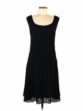 Veeca Black Pleated 2-Layered Midi Dress with lace trim bottom M